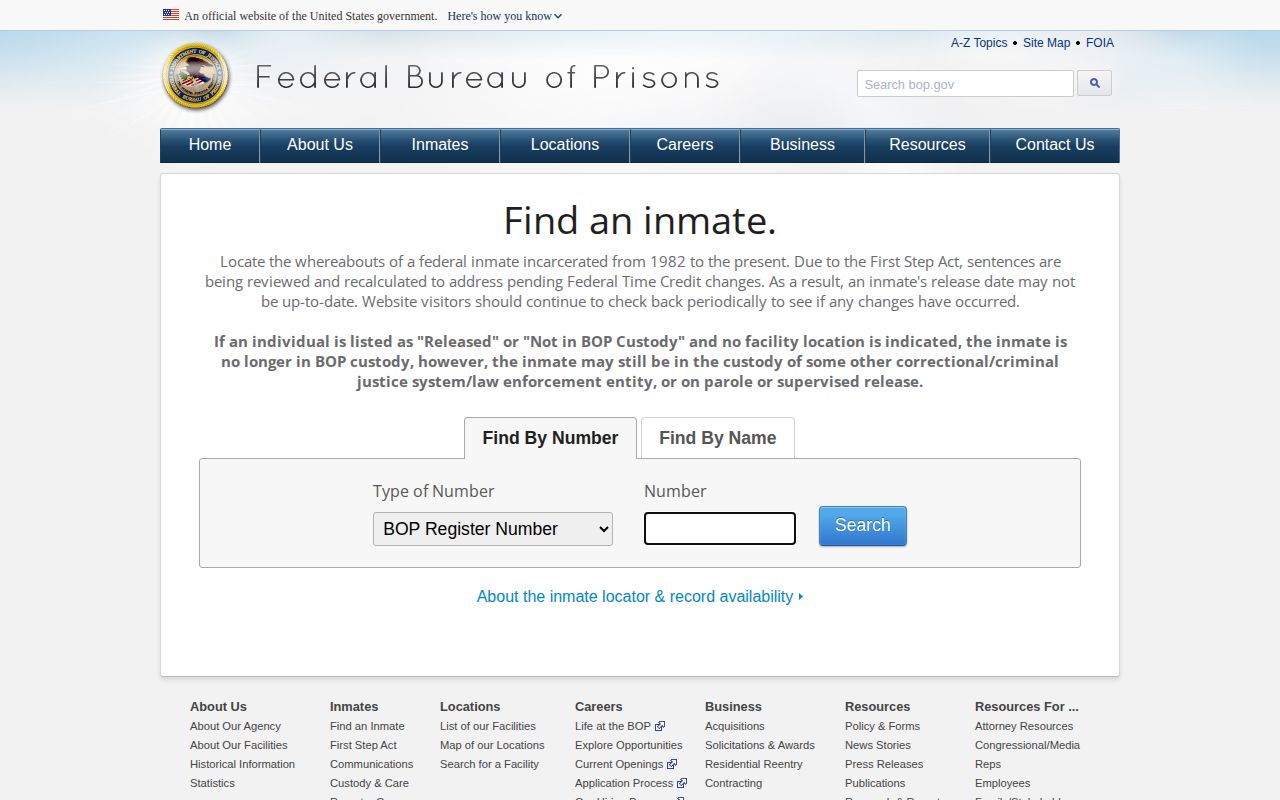BOP locator for a Catron County federal release record