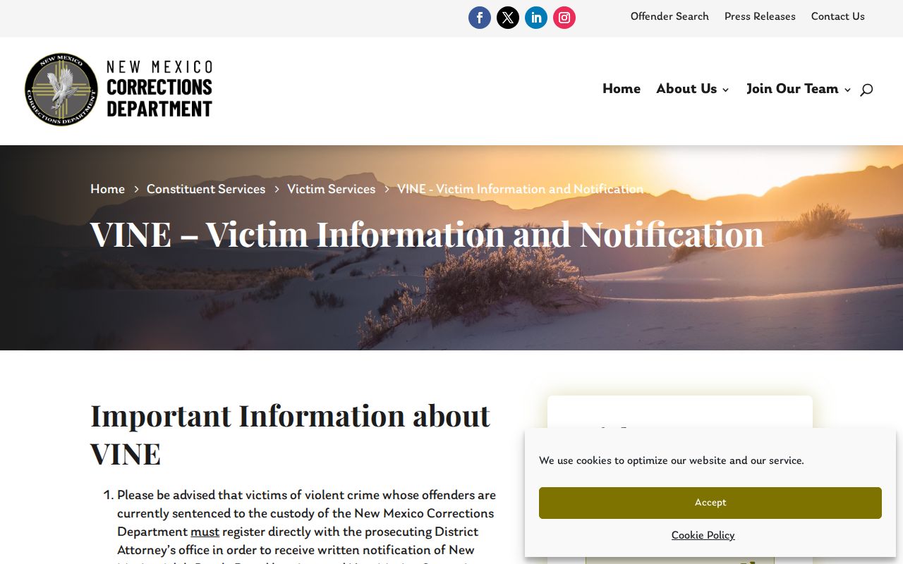 New Mexico VINE upgrade warning affecting Catron County inmate checks