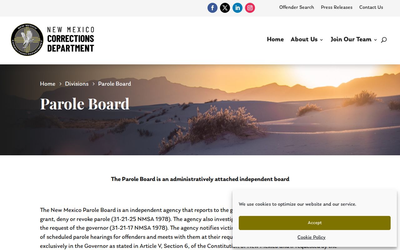 New Mexico Parole Board information for Catron County post-release supervision